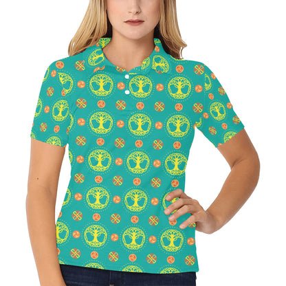 Celtic Tree of Life Print Pattern Women's Polo Shirt