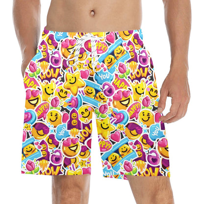 Emoji Sticker Print Pattern Men's Swim Trunks Beach Shorts