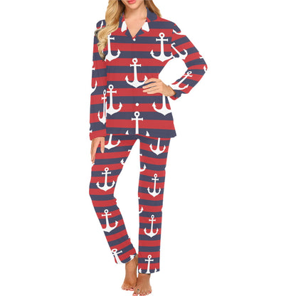 Nautical Pattern Print Design A05 Women's Long Pajama Set
