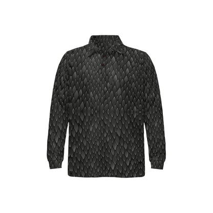 Snake Skin Black Print Long Sleeve Polo Shirt For Men's