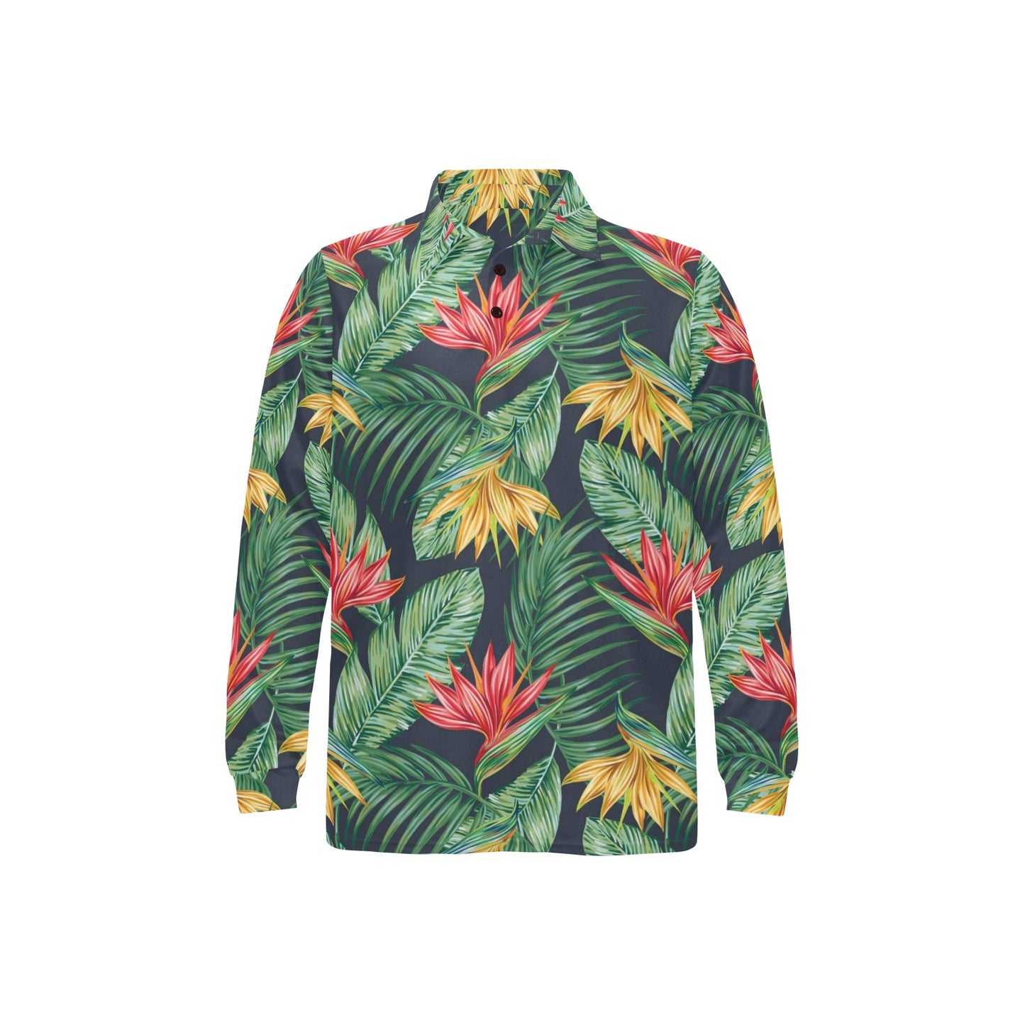 Bird Of Paradise Pattern Print Design BOP09 Long Sleeve Polo Shirt For Men's