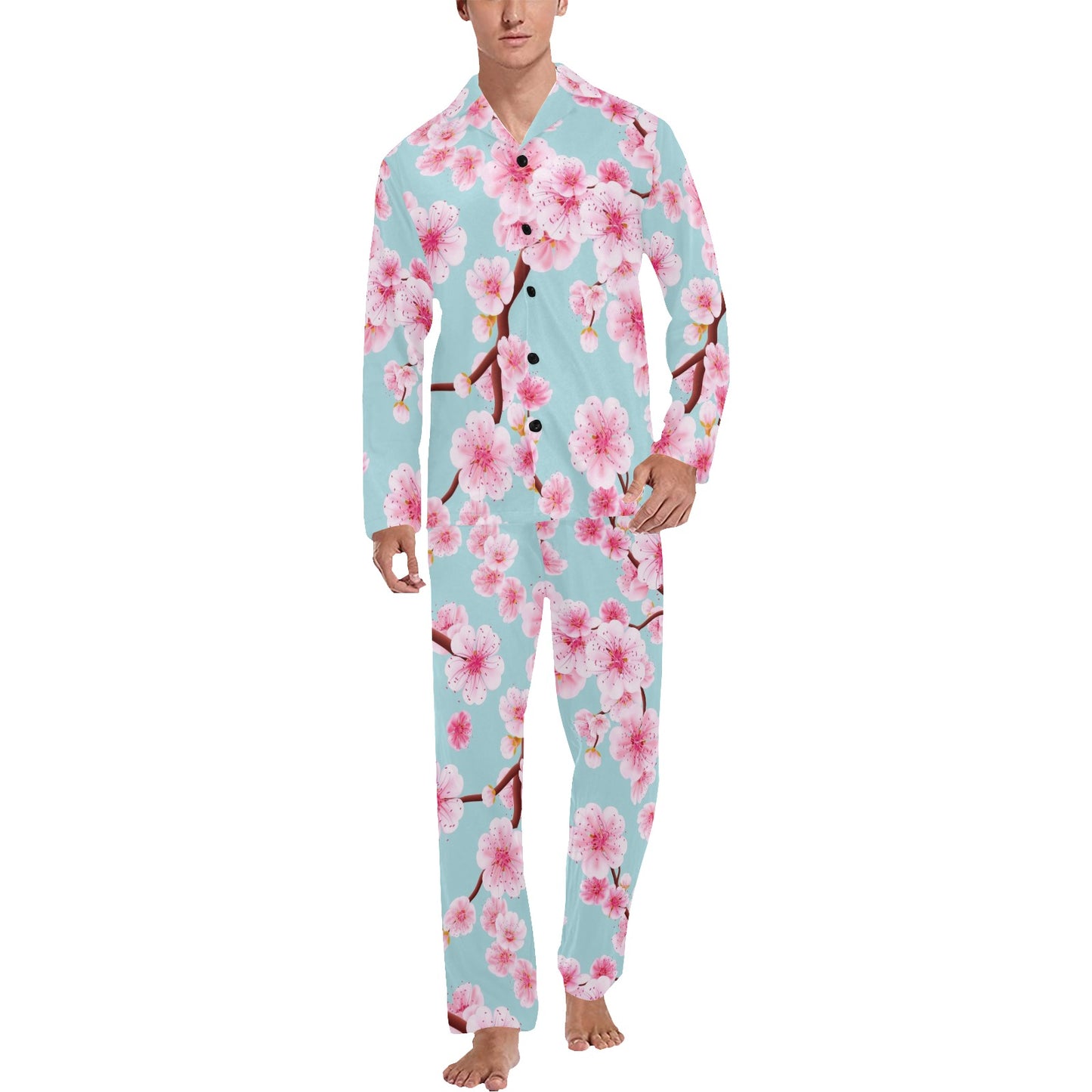Cherry Blossom Pattern Print Design CB04 Men's Long Pajama Set
