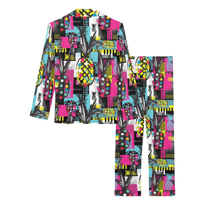 Pop Art Pineapple Pattern Print Design A02 Women's Long Pajama Set