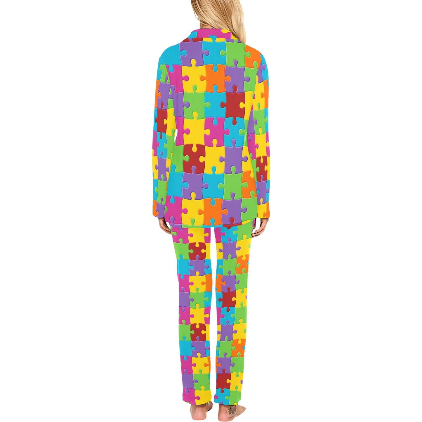 Autism Awareness Pattern Print Design 02 Women's Long Pajama Set