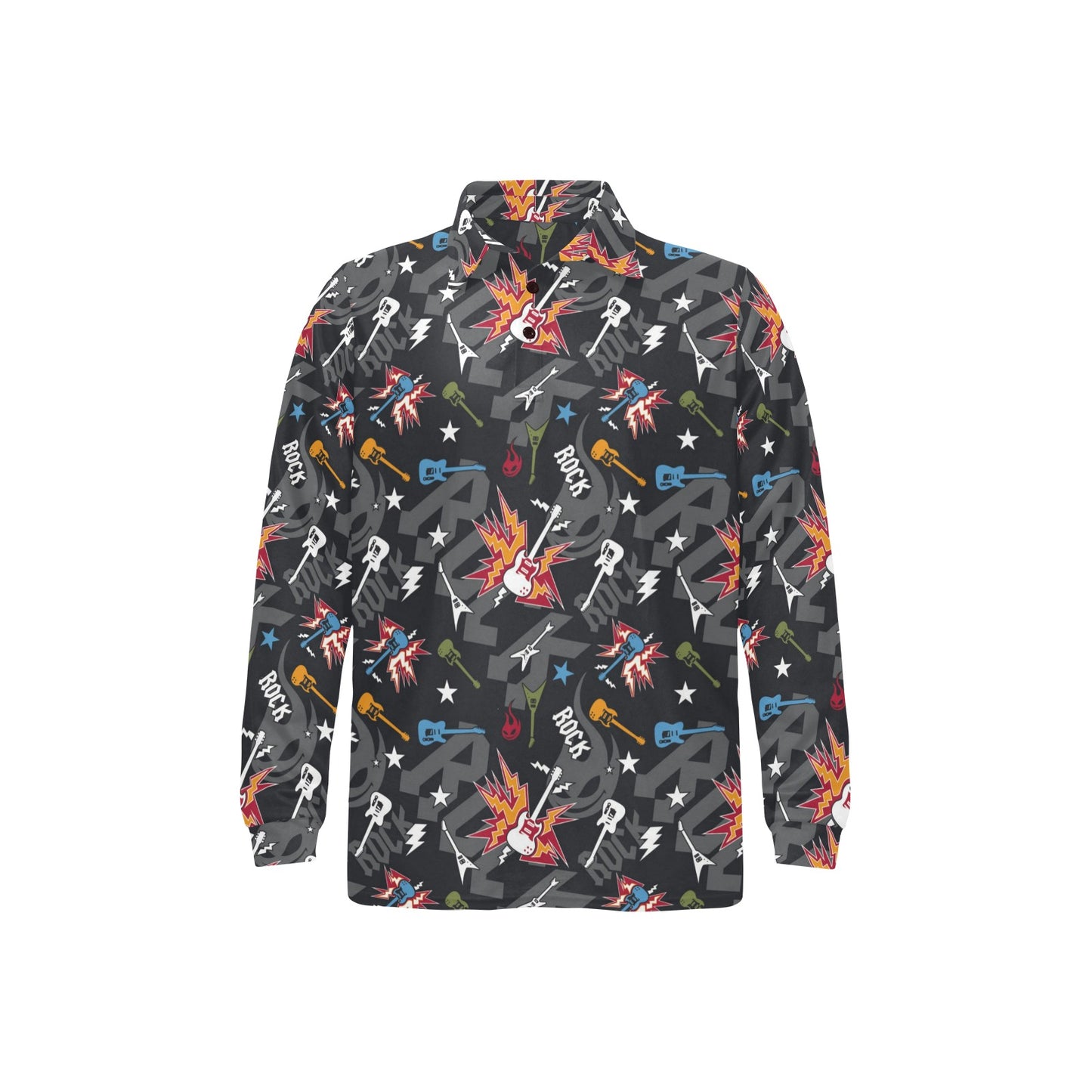 Rock and Roll Pattern Print Design A01 Long Sleeve Polo Shirt For Men's