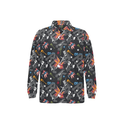 Rock and Roll Pattern Print Design A01 Long Sleeve Polo Shirt For Men's
