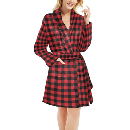Red Black Buffalo Tartan Plaid Pattern Women's Fleece Robe