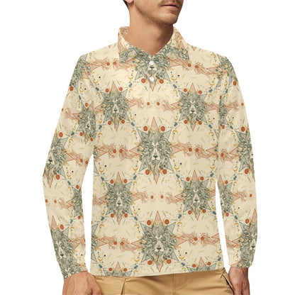 Leo Pattern Print Design 02 Long Sleeve Polo Shirt For Men's