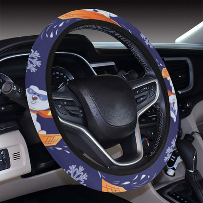 Snowboard Bear Print Design LKS305 Steering Wheel Cover with Elastic Edge