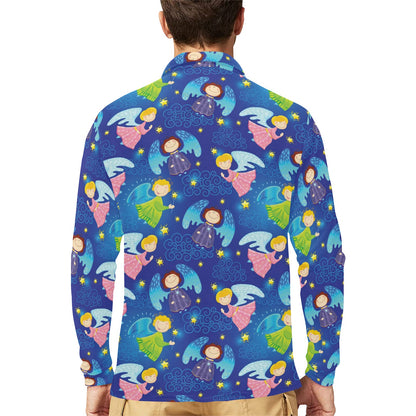Angel Little Pattern Print Design 02 Long Sleeve Polo Shirt For Men's