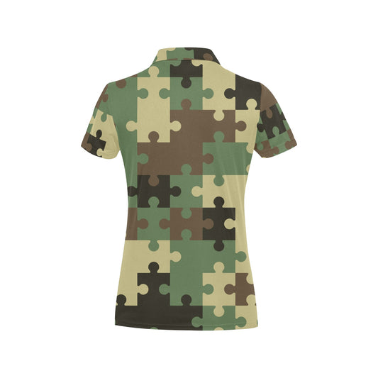 Puzzle Camo Pattern Print Design A03 Women's Polo Shirt