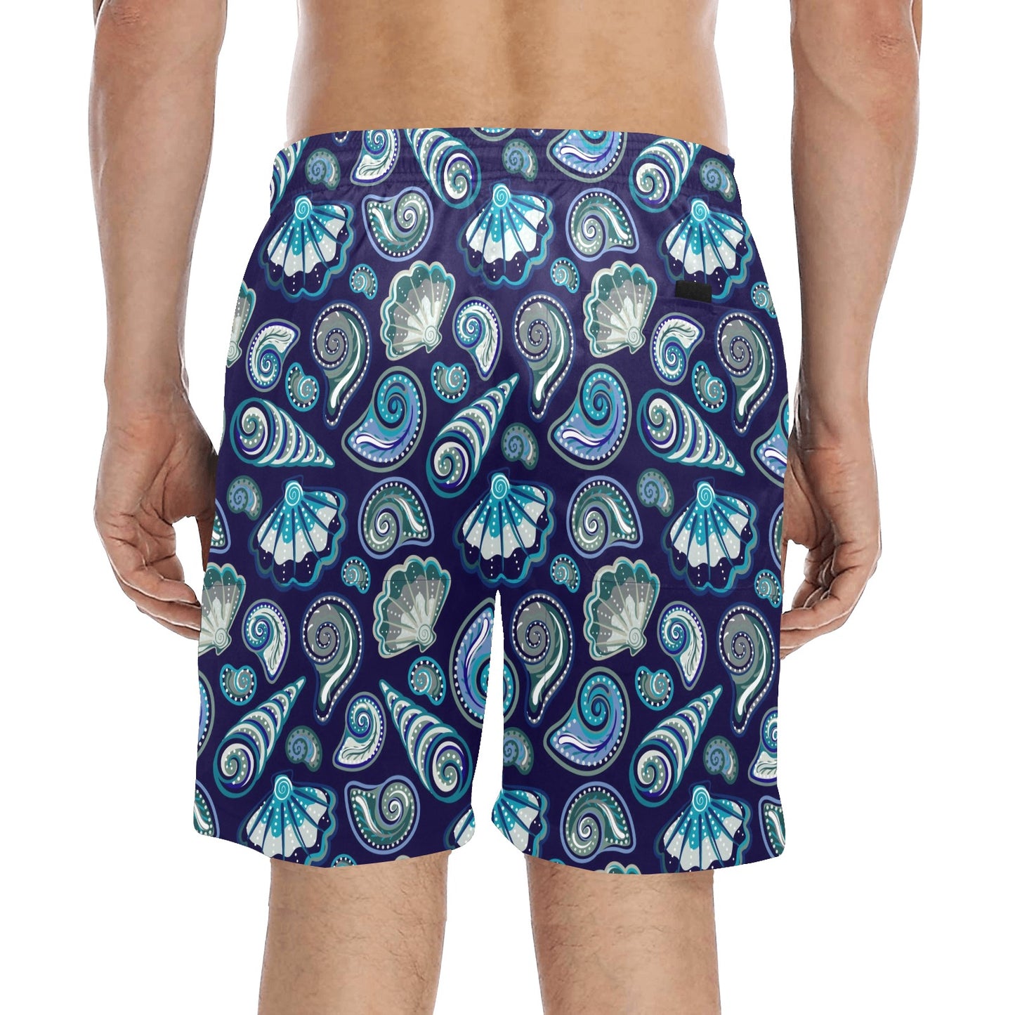 Beach Seashell Blue Print Men's Swim Trunks Beach Shorts