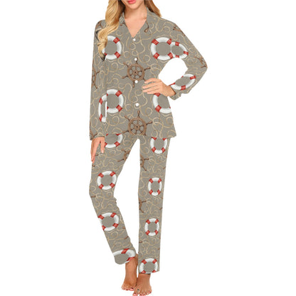 Nautical Pattern Print Design A02 Women's Long Pajama Set