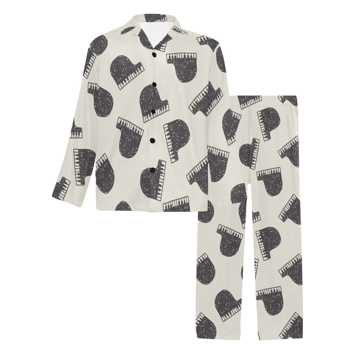 Piano Pattern Print Design 04 Men's Long Pajama Set