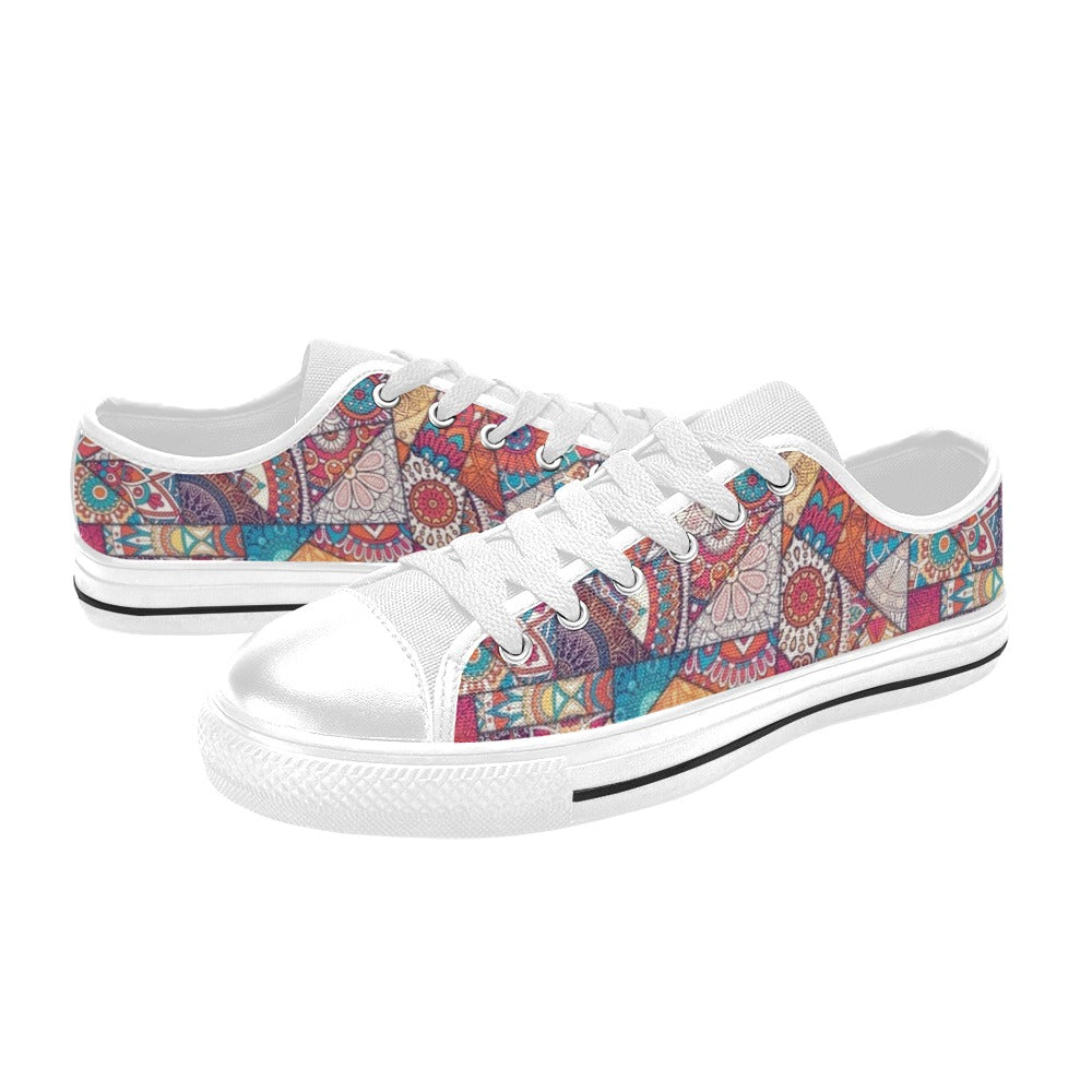 Patchwork Print Design LKS401 Women's White Low Top Shoes