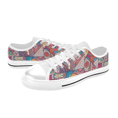 Patchwork Print Design LKS401 Women's White Low Top Shoes