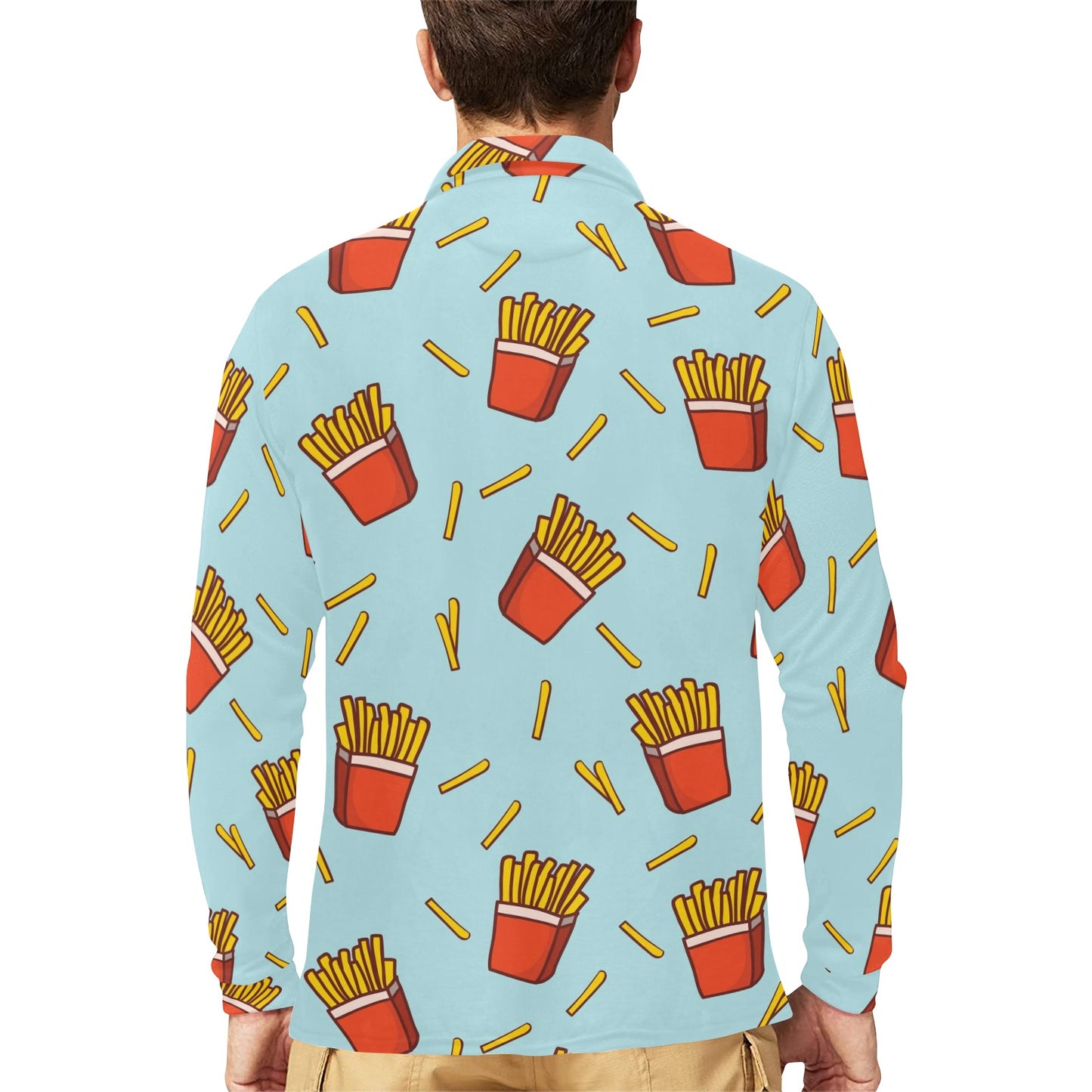 French Fried Pattern Print Design 02 Long Sleeve Polo Shirt For Men's