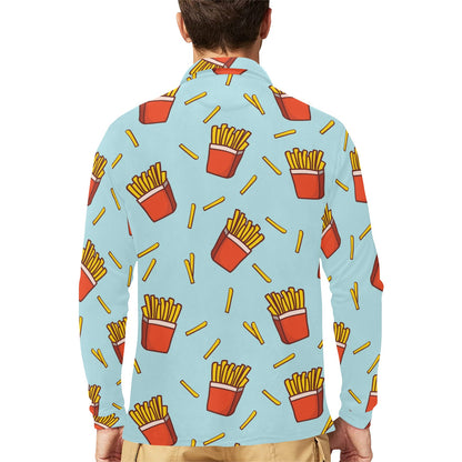 French Fried Pattern Print Design 02 Long Sleeve Polo Shirt For Men's