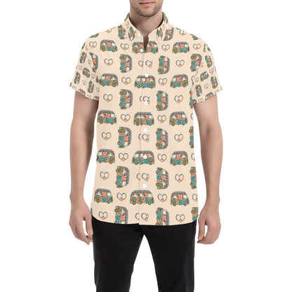 Hippie Van Peace Print Design LKS303 Men Short Sleeve Button Up Shirt