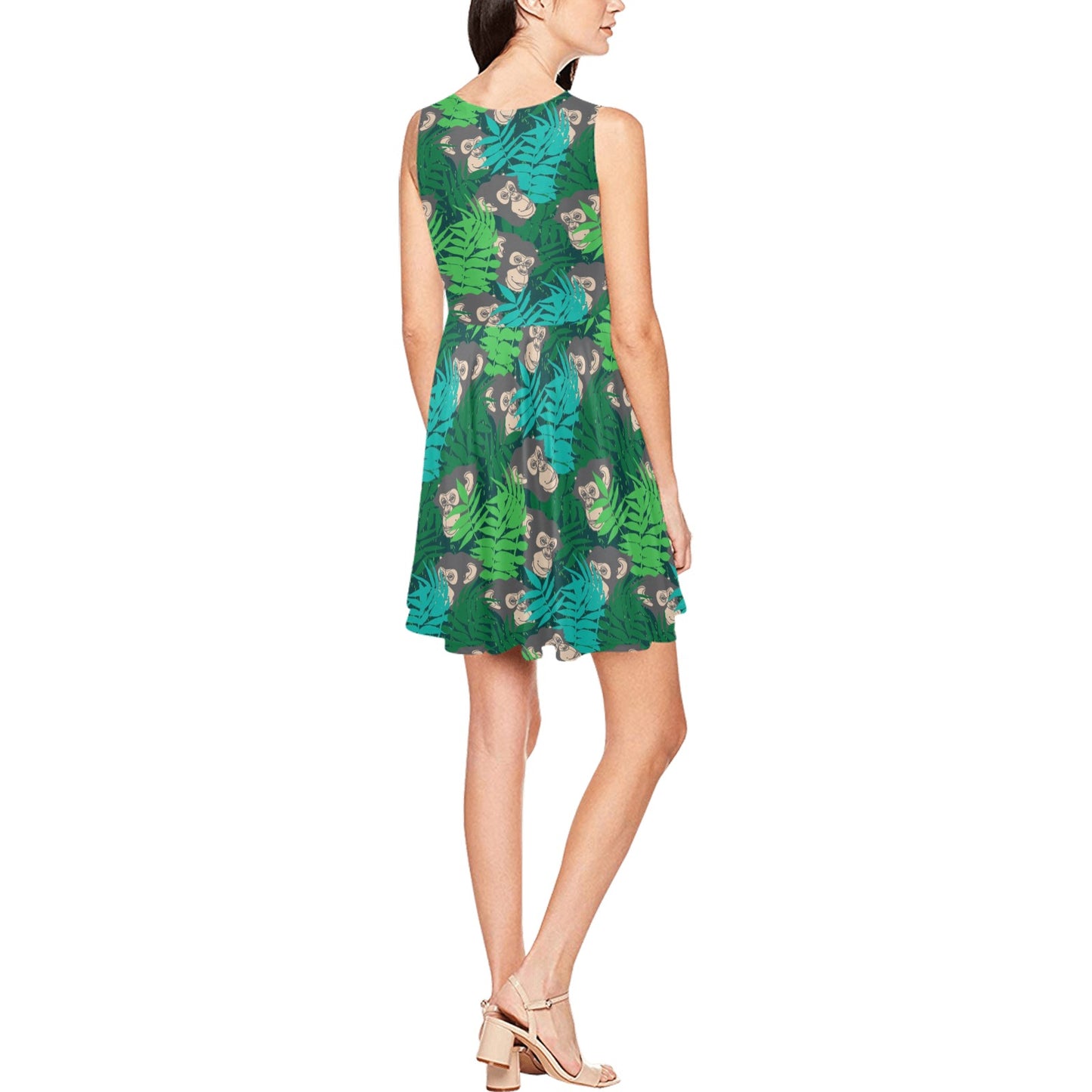 Chimpanzee Pattern Print Design 01 Sleeveless Dress