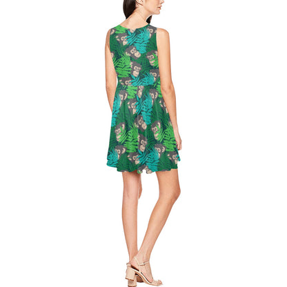 Chimpanzee Pattern Print Design 01 Sleeveless Dress