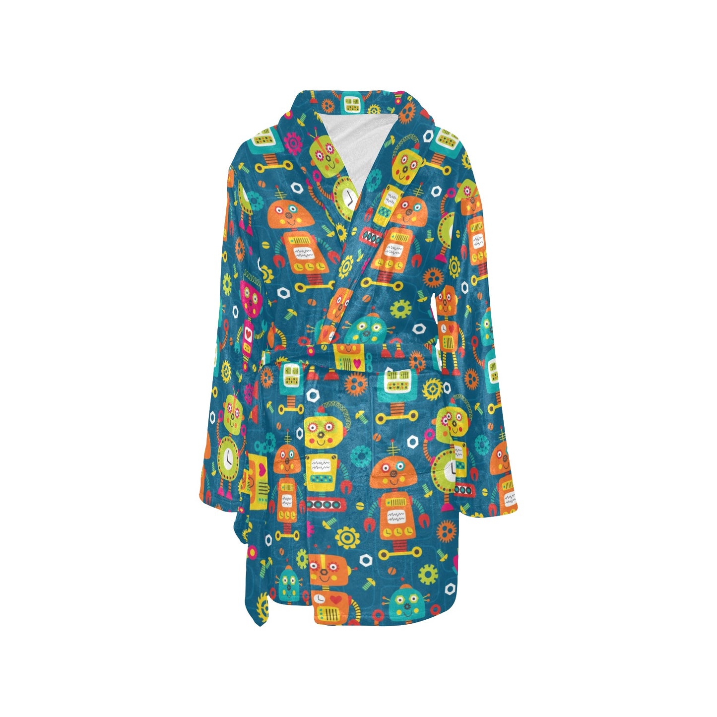 Robot Pattern Print Design A04 Women's Fleece Robe