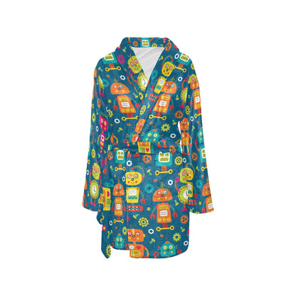Robot Pattern Print Design A04 Women's Fleece Robe