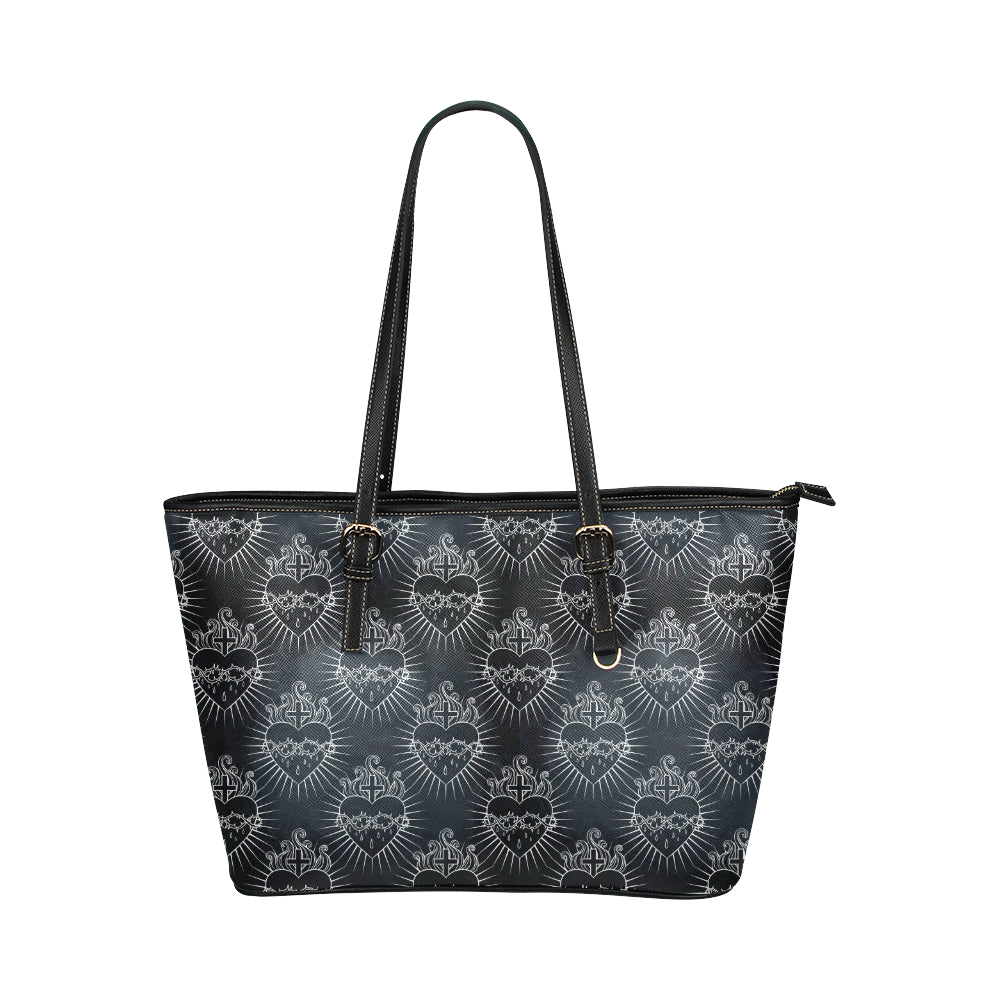 Christian Heart Tattoo Style Leather Tote Bag