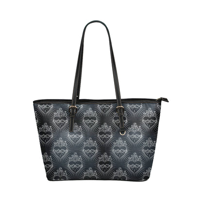 Christian Heart Tattoo Style Leather Tote Bag
