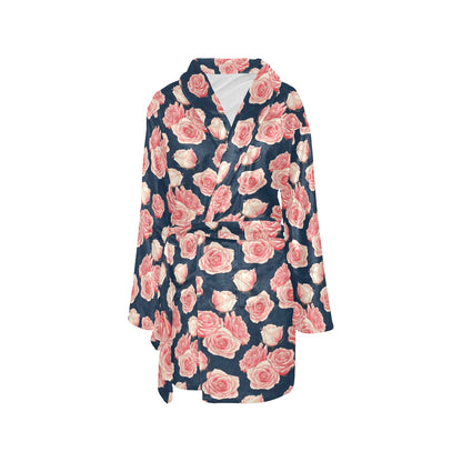 Rose Pattern Print Design A03 Women's Fleece Robe