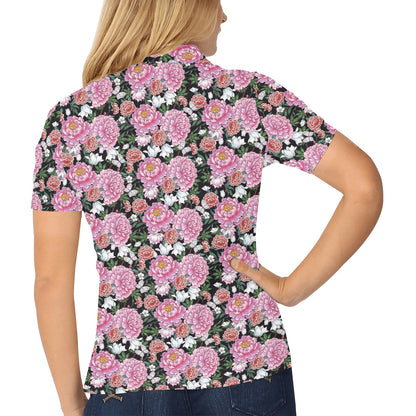 Dahlia Pattern Print Design 02 Women's Polo Shirt