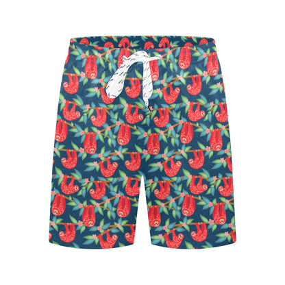 Sloth Red Design Themed Print Men's Swim Trunks Beach Shorts