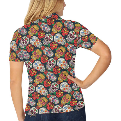 Sugar Skull Print Design LKS306 Women's Polo Shirt