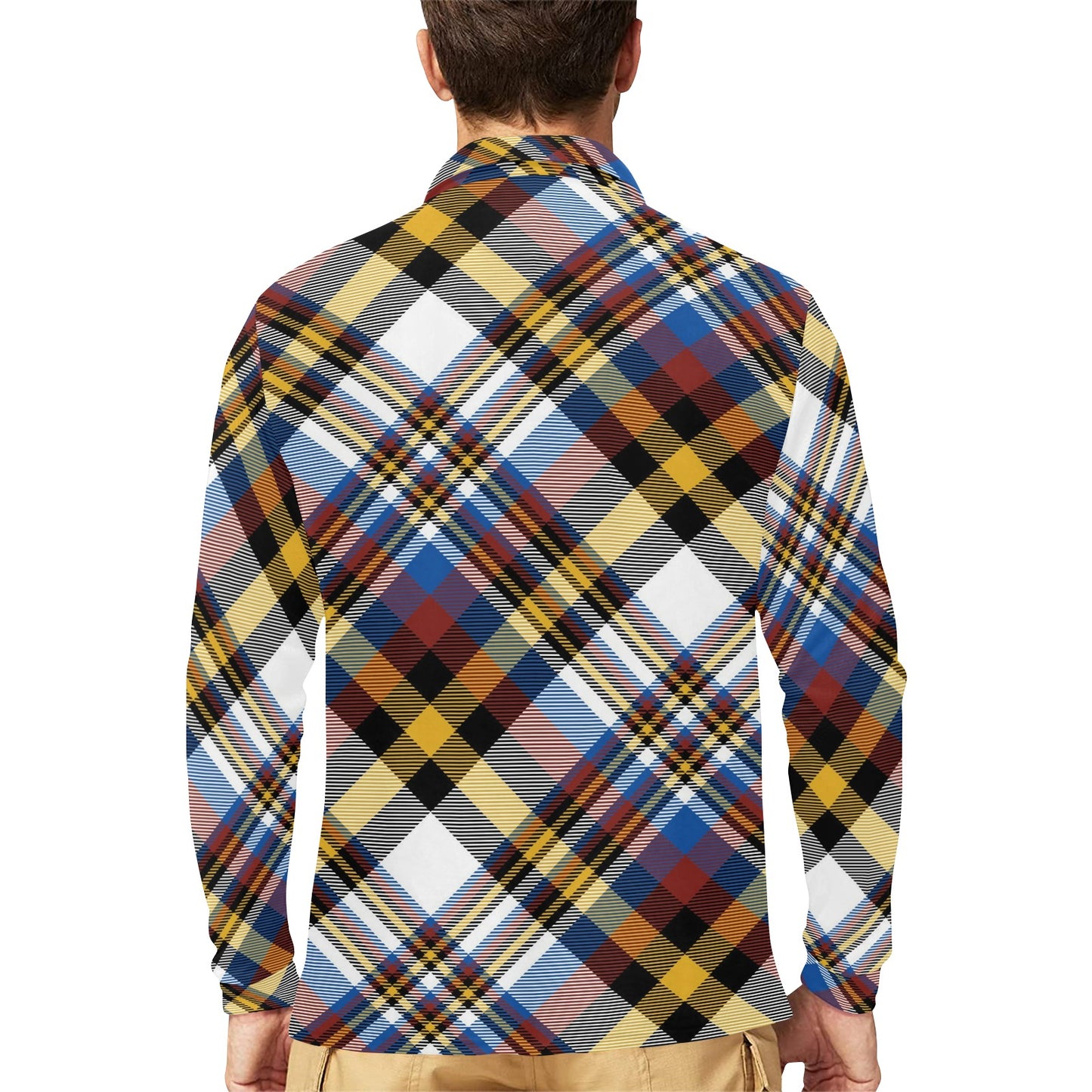 Madras Pattern Print Design 01 Long Sleeve Polo Shirt For Men's