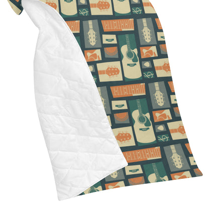 Acoustic Guitar Pattern Print Design 02 Premium Quilt