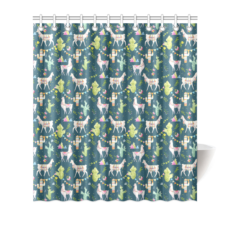 Llama with Cactus Design Print Shower Curtain