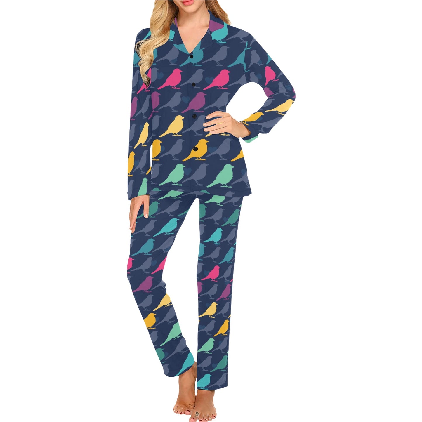 Birds Pattern Print Design 01 Women's Long Pajama Set