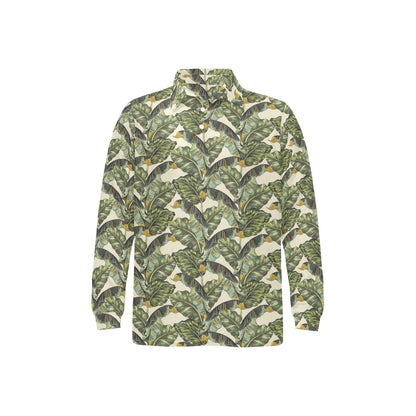 Banana Leaf Pattern Print Design 04 Long Sleeve Polo Shirt For Men's