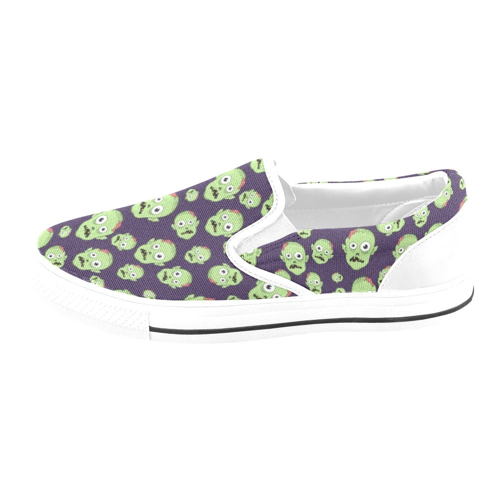 Zombie Print Design LKS303 White Slip Ons Canvas Women's Shoes