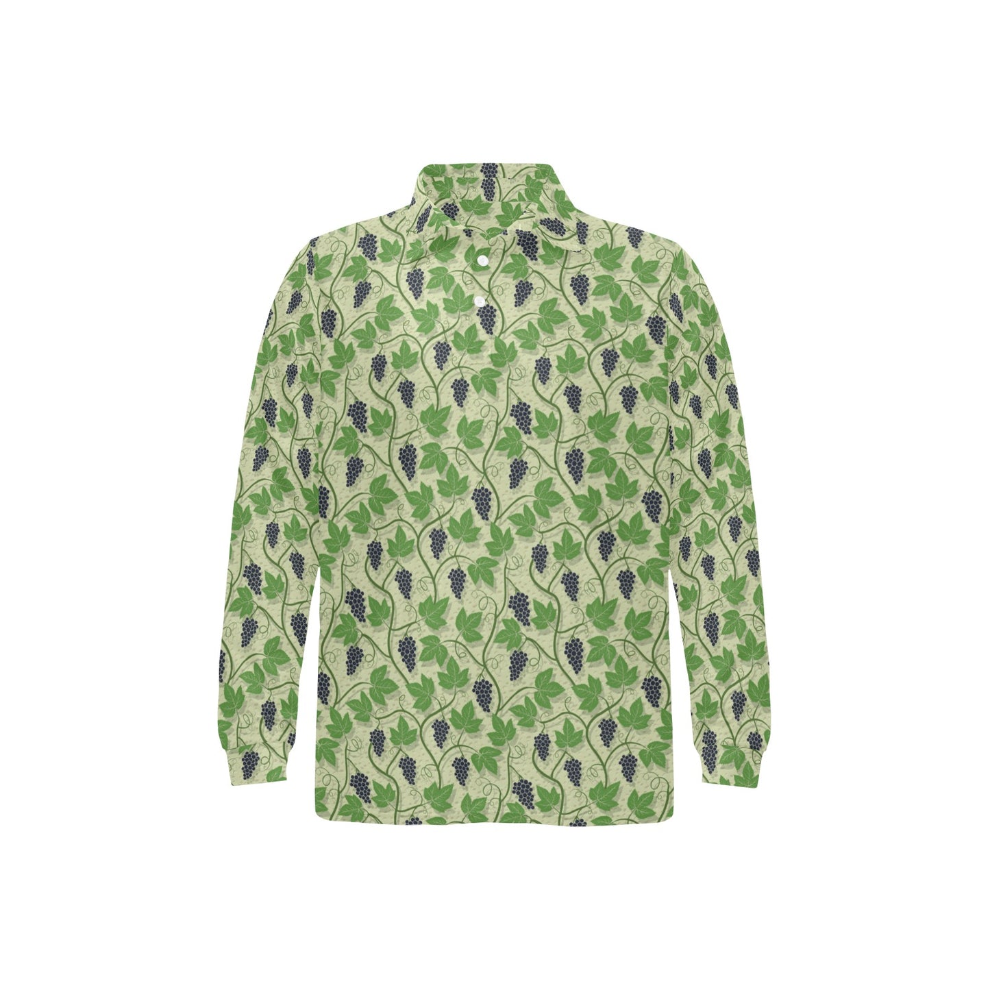 Wine Grape Thmed Print Long Sleeve Polo Shirt For Men's