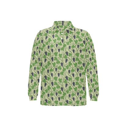 Wine Grape Thmed Print Long Sleeve Polo Shirt For Men's