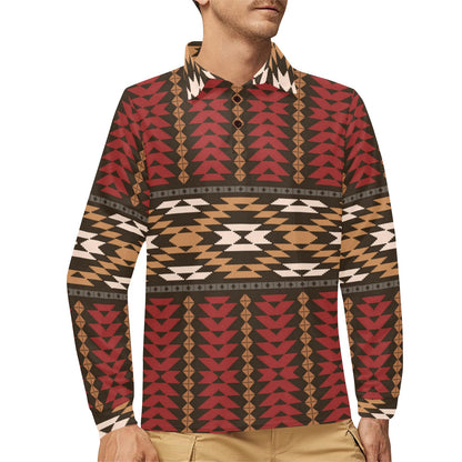 Native Pattern Print Design A02 Long Sleeve Polo Shirt For Men's