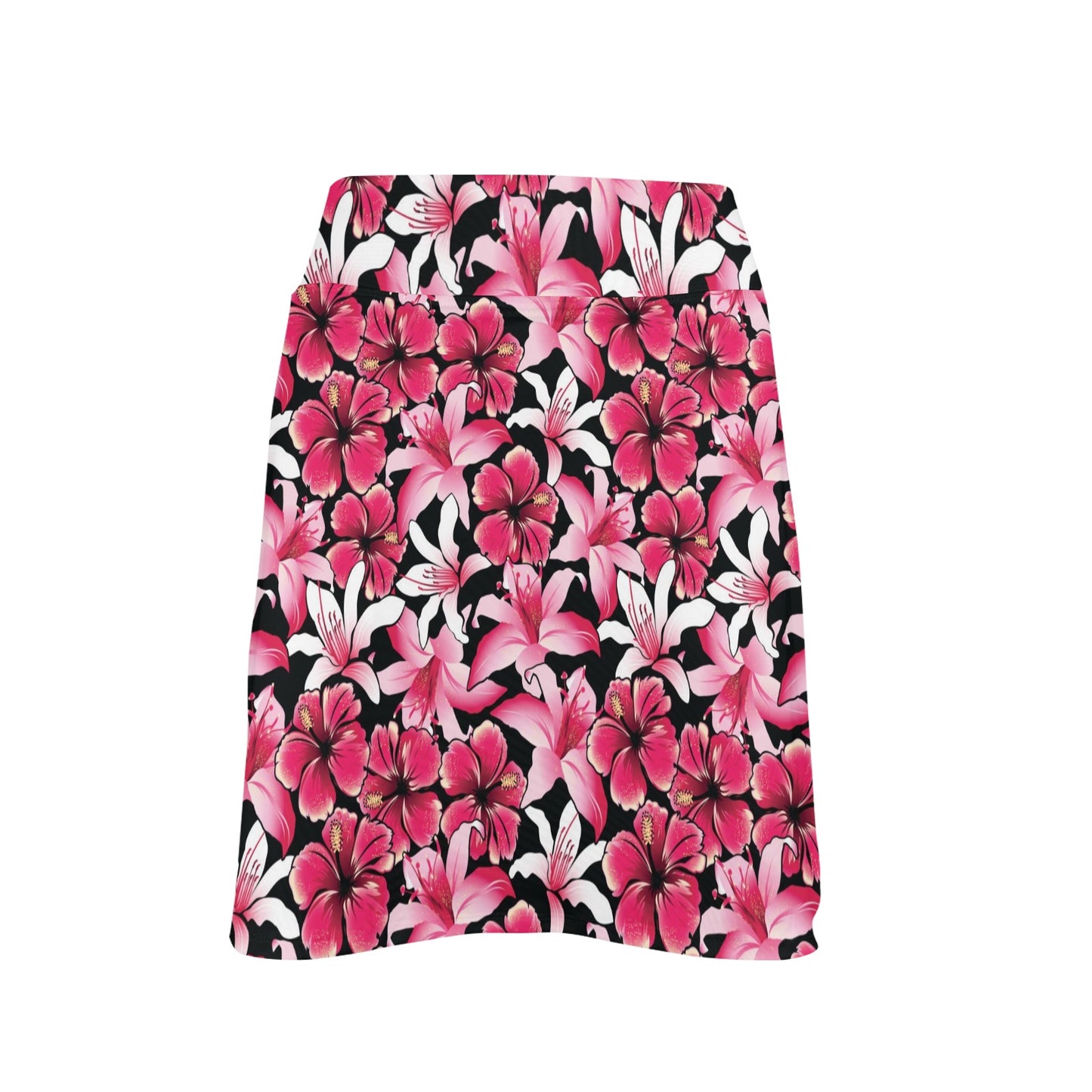 Flower Hawaiian Pink Red Hibiscus Print 17" Golf & Pickleball Skort with Pockets