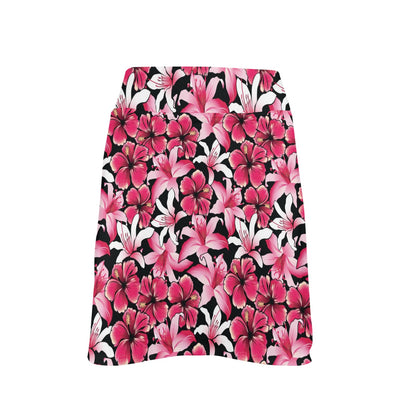 Flower Hawaiian Pink Red Hibiscus Print 17" Golf & Pickleball Skort with Pockets