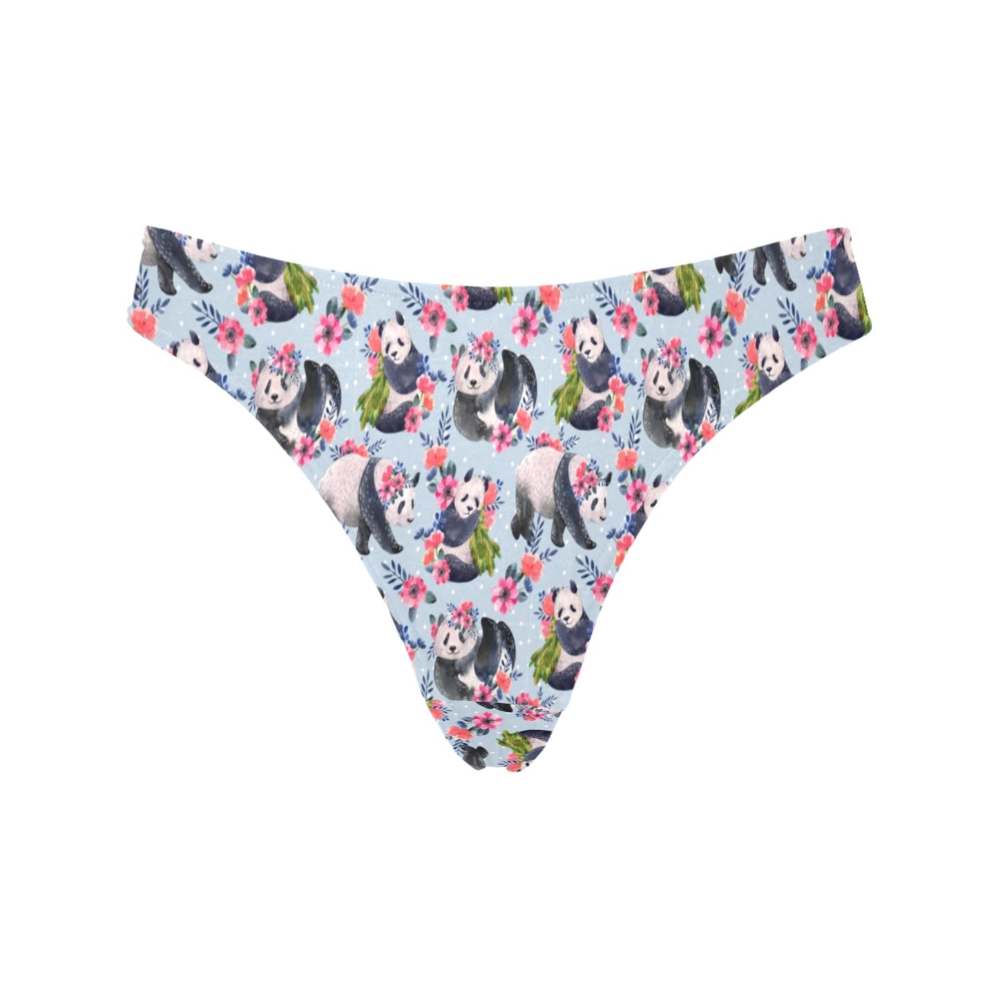 Panda Bear Flower Design Themed Print Women's Thongs