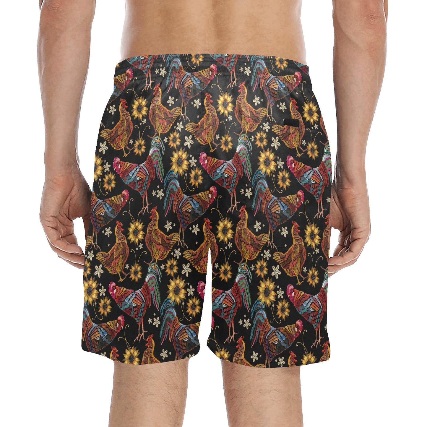 Chicken Embroidery Style Men's Swim Trunks Beach Shorts
