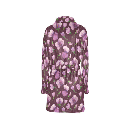 Peony Pattern Print Design PE010 Women's Fleece Robe