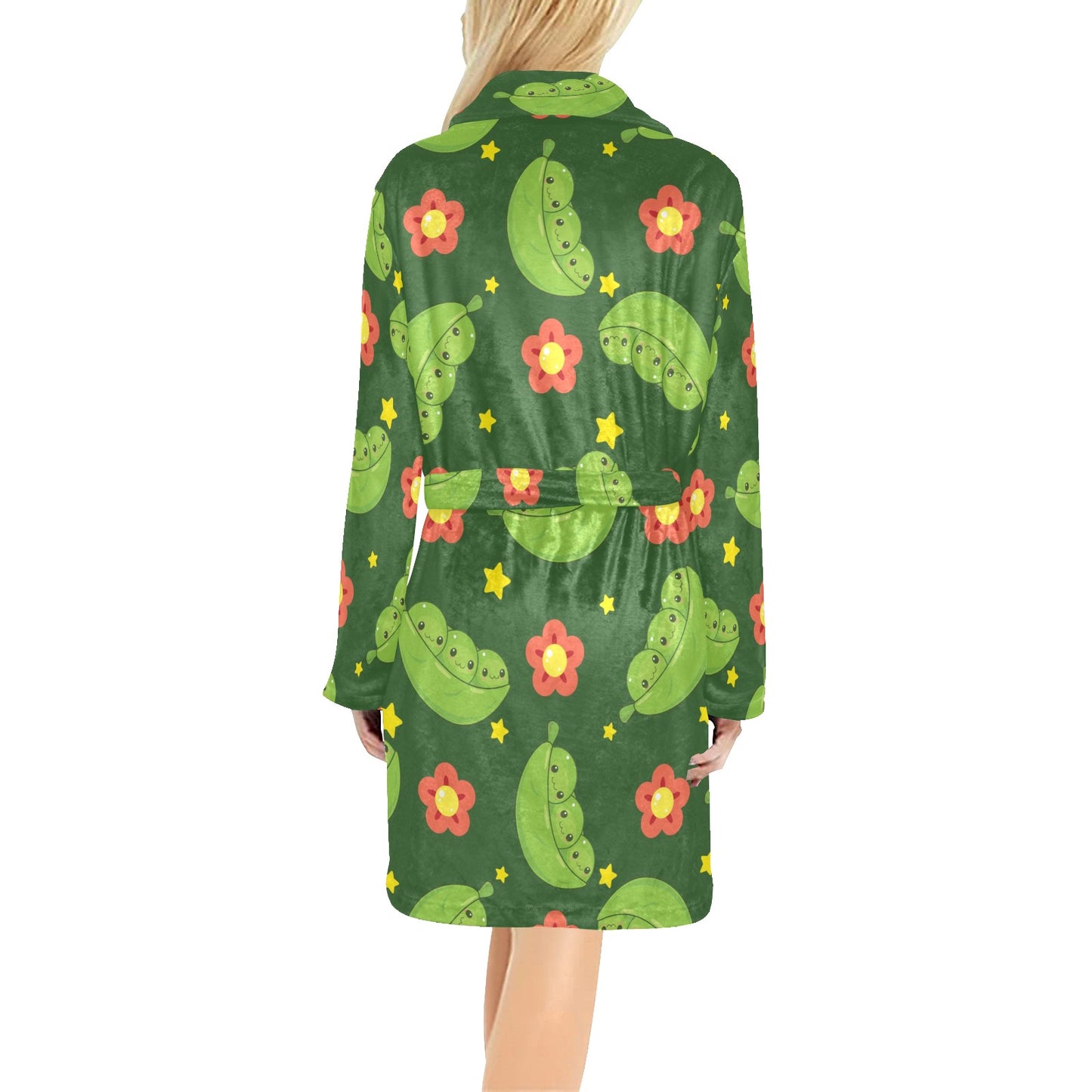 Peas Pattern Print Design A01 Women's Fleece Robe
