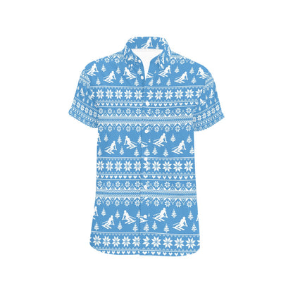 Ski Knit Pattern Print Design LKS302 Men Short Sleeve Button Up Shirt