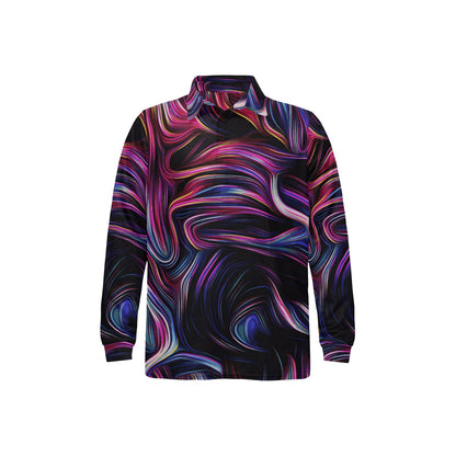Liquid Pattern Print Design 01 Long Sleeve Polo Shirt For Men's